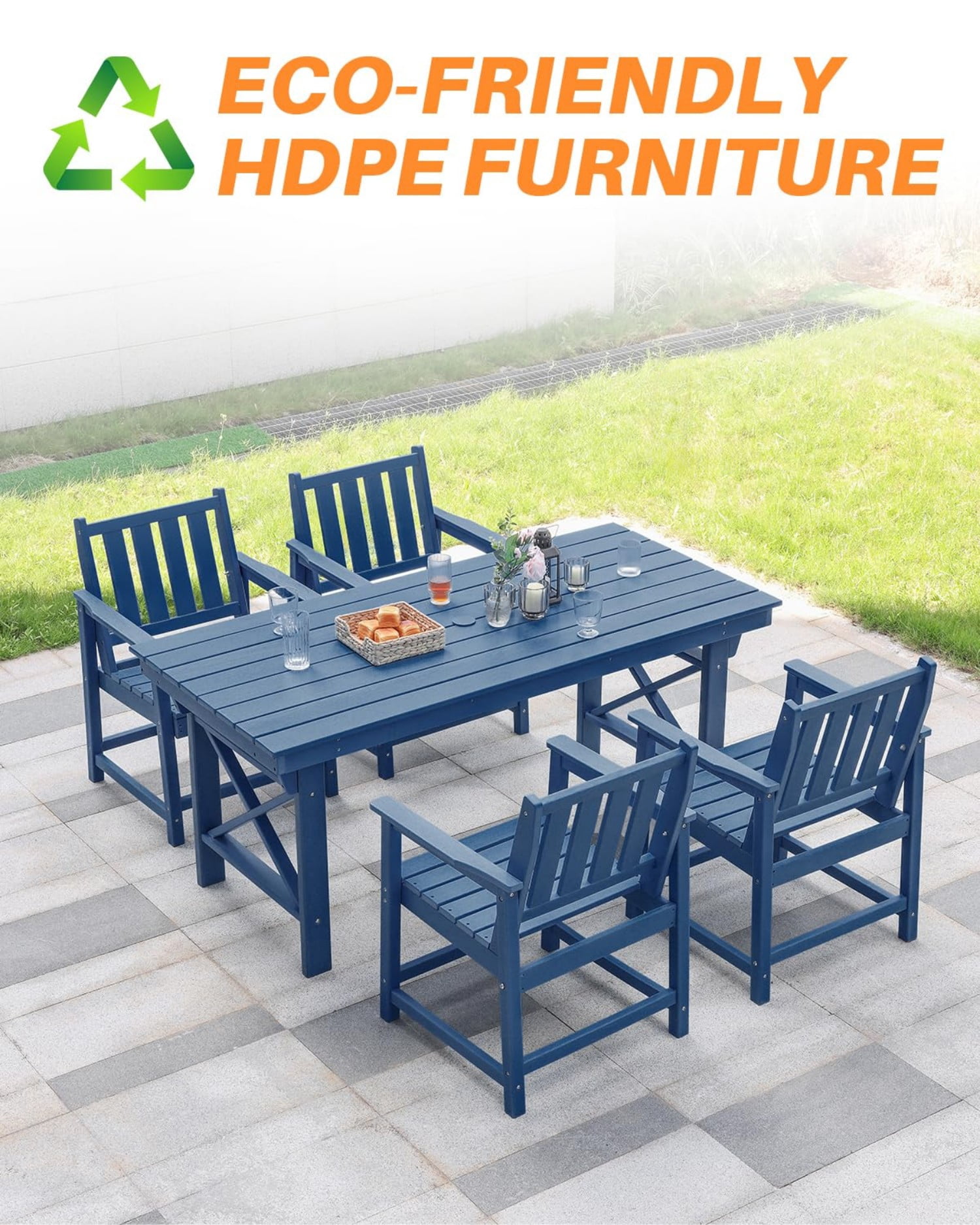 HDPE Dining Chair Set of 4, All Weather Outdoor Dining Chairs with Ergonomic Backrest, Heavy Duty Patio Chairs for Backyard, Garden, Poolside, Deck, Navy