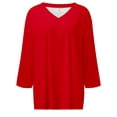 thumbnail image 2 of T-Shirt à Manches Courtes pour Femmes Liquidation T-Shirt Mélangé pour Femmes T-Shirt Uni Mode Décontractée Col en V Hauts à Manches Trois Quarts pour Femmes, 2 of 4