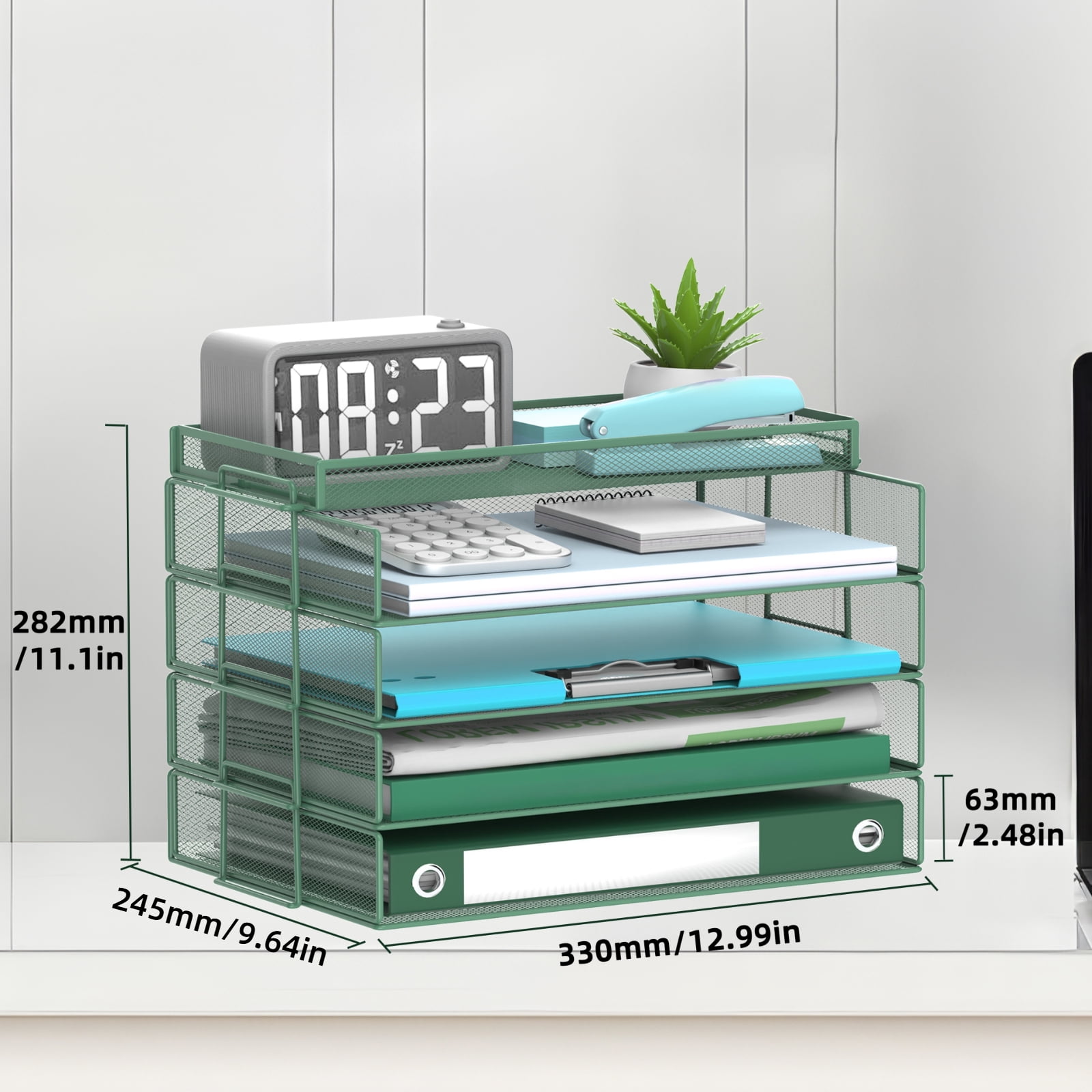 INTIGE 4-layer Storage Racks and 1-layer Trays, Stackable Letter Trays, Office Desk Organizer File Trays, File Paper Organizer