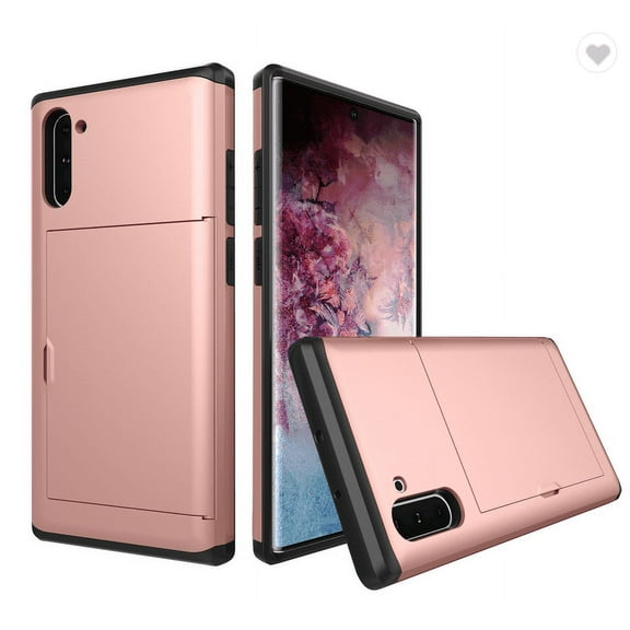Card Slot Holder Wallet Samsung Galaxy Note 10 Case - (Rose Gold) Dual Layer Shockproof with Heavy Duty Protection