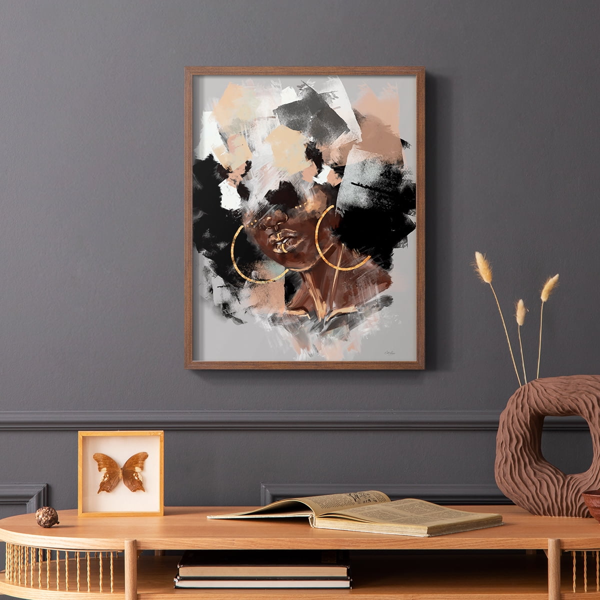 Afro Pop Framed Print in Brown Solid Wood Framed Print No Nail Hanging