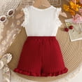 thumbnail image 5 of Ulanda Kid Girl Clothes Shorts Set 2 Piece Outfits Summer Casual Short Sleeve Top and Shorts Set for Girls 4-7 (Wine, 9-12 Months), 5 of 6