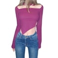 thumbnail image 2 of SAYOO Tops cortos para mujer Color sólido Hollow-Out Manga larga Irregular Tops SAYOO Moda, 2 of 10