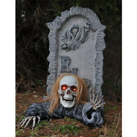 Tombstone Ground Breaker with Skull Halloween Prop