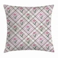 thumbnail image 1 of Checkered Throw Pillow Cushion Cover, Diagonal Striped Design with Delicate Gentle Flower Figures Feminine, Decorative Square Accent Pillow Case, 20 X 20 Inches, Mauve Pink Forest Green, by Ambesonne, 1 of 2