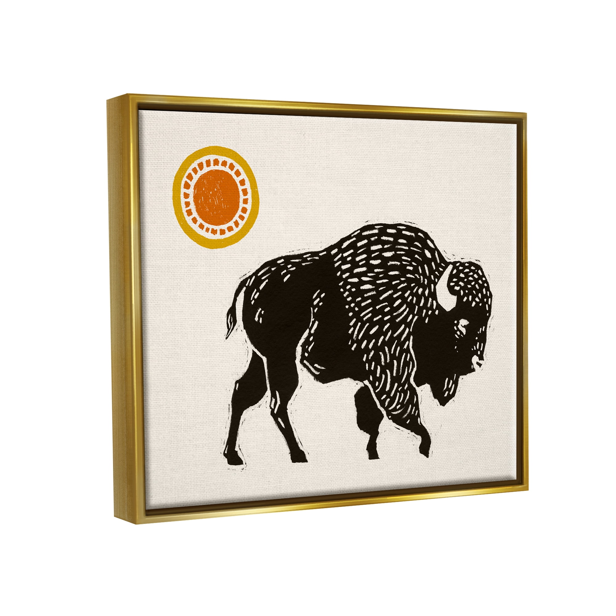 Stupell Industries Southwestern Bison Portrait Animals & Insects Painting Gold Floater Framed Canvas Art Print Wall Art, 21 x 17