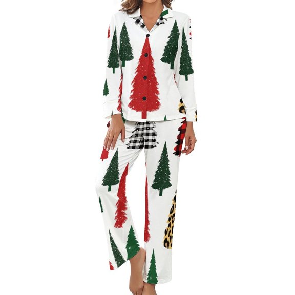 Christmas Tree Pajamas Woman Vintage Pajamas Set 2 Piece Long-Sleeve Comfortable Oversized Home Suit