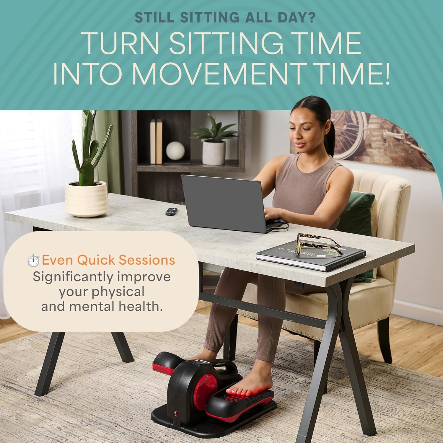 Lifepro AutoGlide Under Desk Elliptical - Motorized Pedal Exerciser with Red Light Therapy - Red