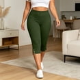 thumbnail image 4 of Mifsaly Capris Pants for Women Plus Size High Waisted Yoga Capris Side Slit Hem Workout Running Stretchy Cropped Leggings Army Green,XXL, 4 of 8