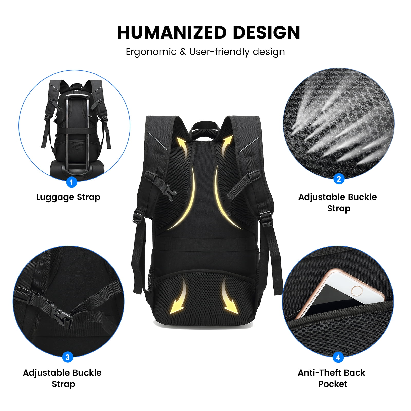Besttravel Hiking Backpack, 45L Large Travel Backpack for Women Men, Laptop Bag with USB Charging Port Carry On Backpacks, Waterproof Casual Daypack for Weekender Trips, Business & Hiking