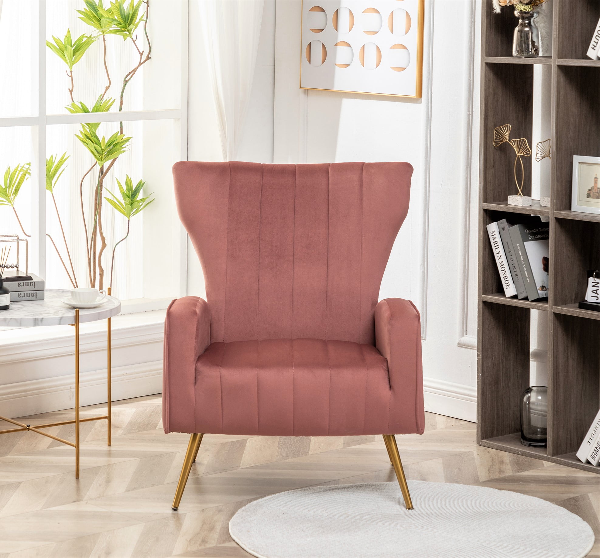 US Pride Furniture Kaleigh 27.56"W Velvet Sofa Chair with Metal Legs, Pink