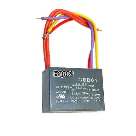 HQRP Kit Ceiling Fan Capacitor CBB61 5uf+6.5uf+6.5uf 5-Wire and 3-Speed