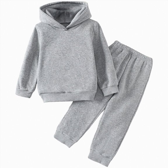 HFHAPW Girls Boys Hooded Suit Kids Fall Winter Pullover Sweatsuit and Jogging Pants Unisex Tracksuit(Grey,5-6 Y)