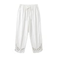 thumbnail image 7 of ZQUUVOU Linen Capri Pants for Women Drawstring Waist Cotton Blend Hollow Out Hem Ankle Length Casual Boho Cropped Trousers White, 7 of 7