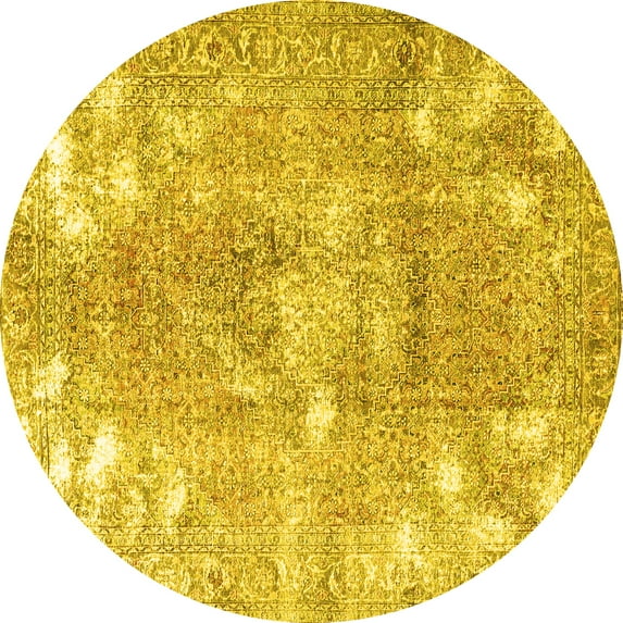 Ahgly Company Indoor Round Persian Yellow Traditional Area Rugs, 7' Round