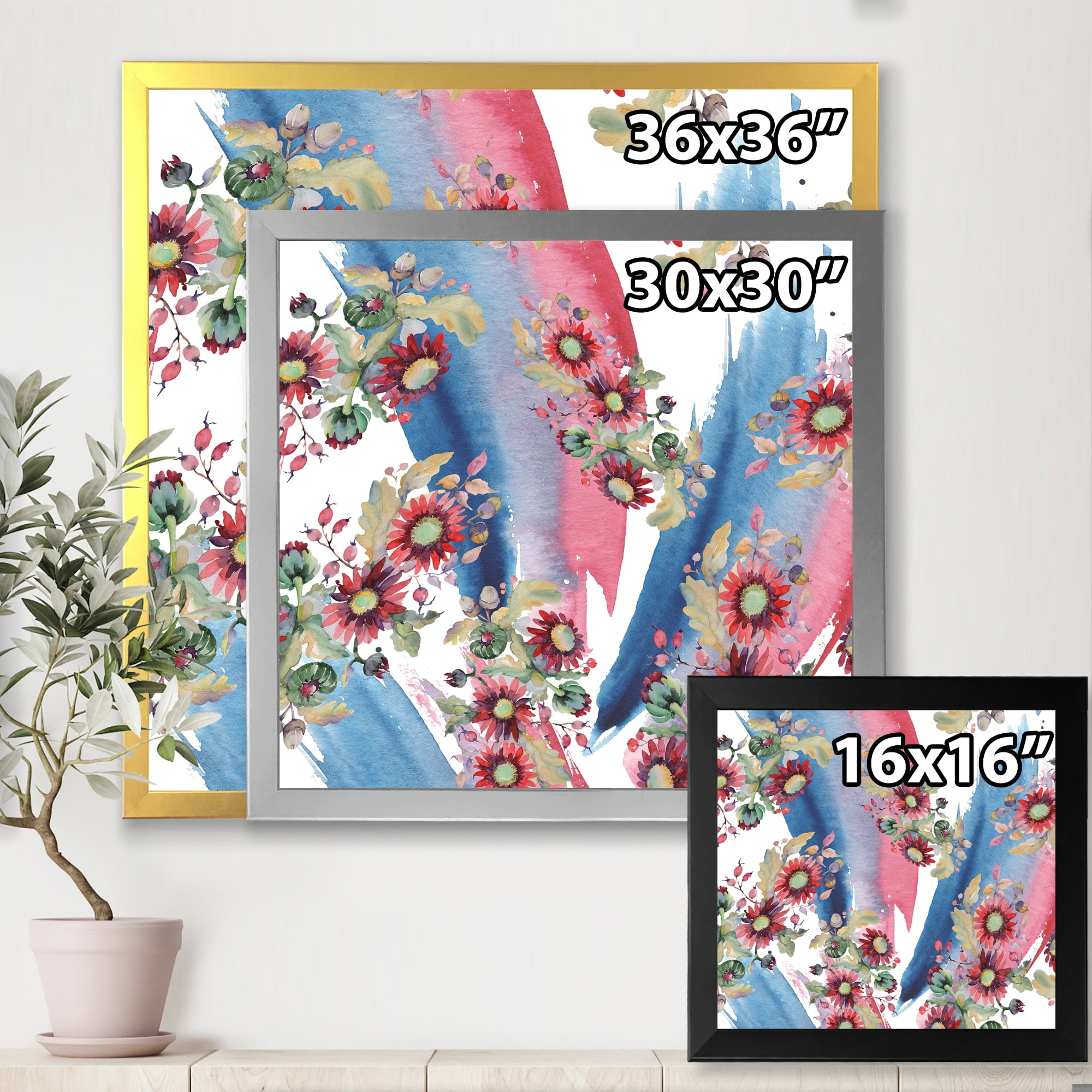 Designart 'Acorn Bouquet and Red Aster' Modern Framed Art Print