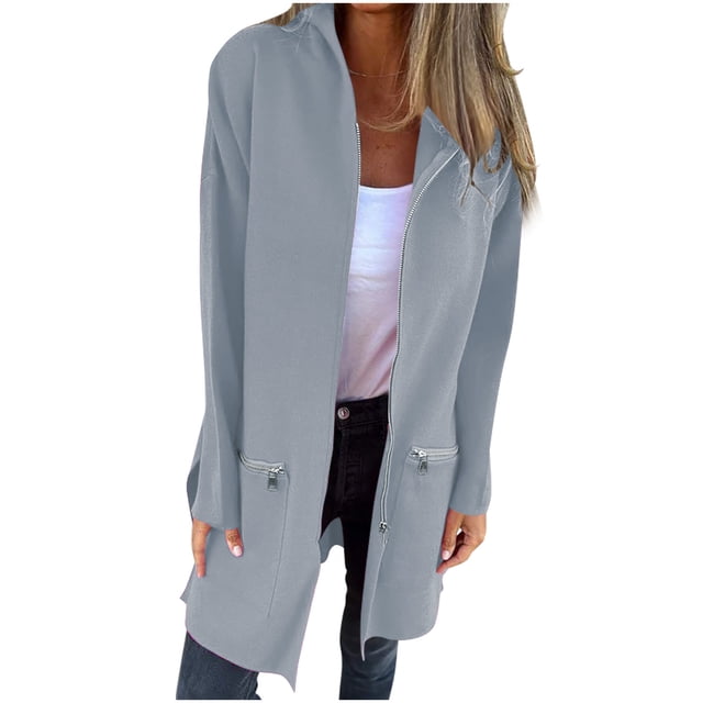 Timegard Plus Size Hoodies for Women Mid Long Jackets Fall Winter Comfy Outerwear with Zipper Pockets