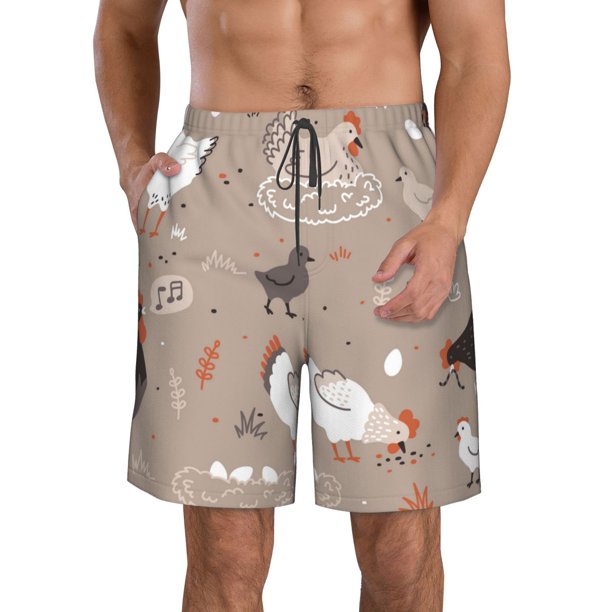Fotbe Chicken Trajes de Baño Estampados para Hombre, Shorts de Verano de Secado Rápido, Ropa de Playa, Bañadores-Medium