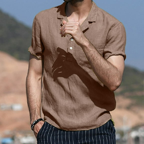 Njoeus Basic Tops Mens Graphic T Shirts Men's Cotton Linen Shirts Solid Color Beach T-Shirt Casual Short Sleeve Pockets Shirt Lightweight Summer Tops M-3Xl Summer Tops for Men 2024