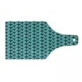 thumbnail image 1 of Palm Tree Cutting Board, Black Silhouettes of Coconut Trees in Cartoon Style on Turquoise Backdrop, Tempered Glass Cutting and Serving Board, Wine Bottle Shape, Turquoise Black, by Ambesonne, 1 of 1