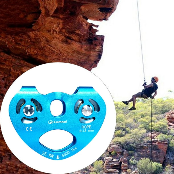 Carro de escalada de Polea doble Cola 25KN mosquetón para exteriores azul Polea doble de escalada