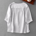 thumbnail image 4 of Tops de Algodón de Lino para las Mujeres Bordado Imitación Algodón Botón de Lino Cinco Cuartos de Manga Corta V-Cuello Superior, 4 of 8