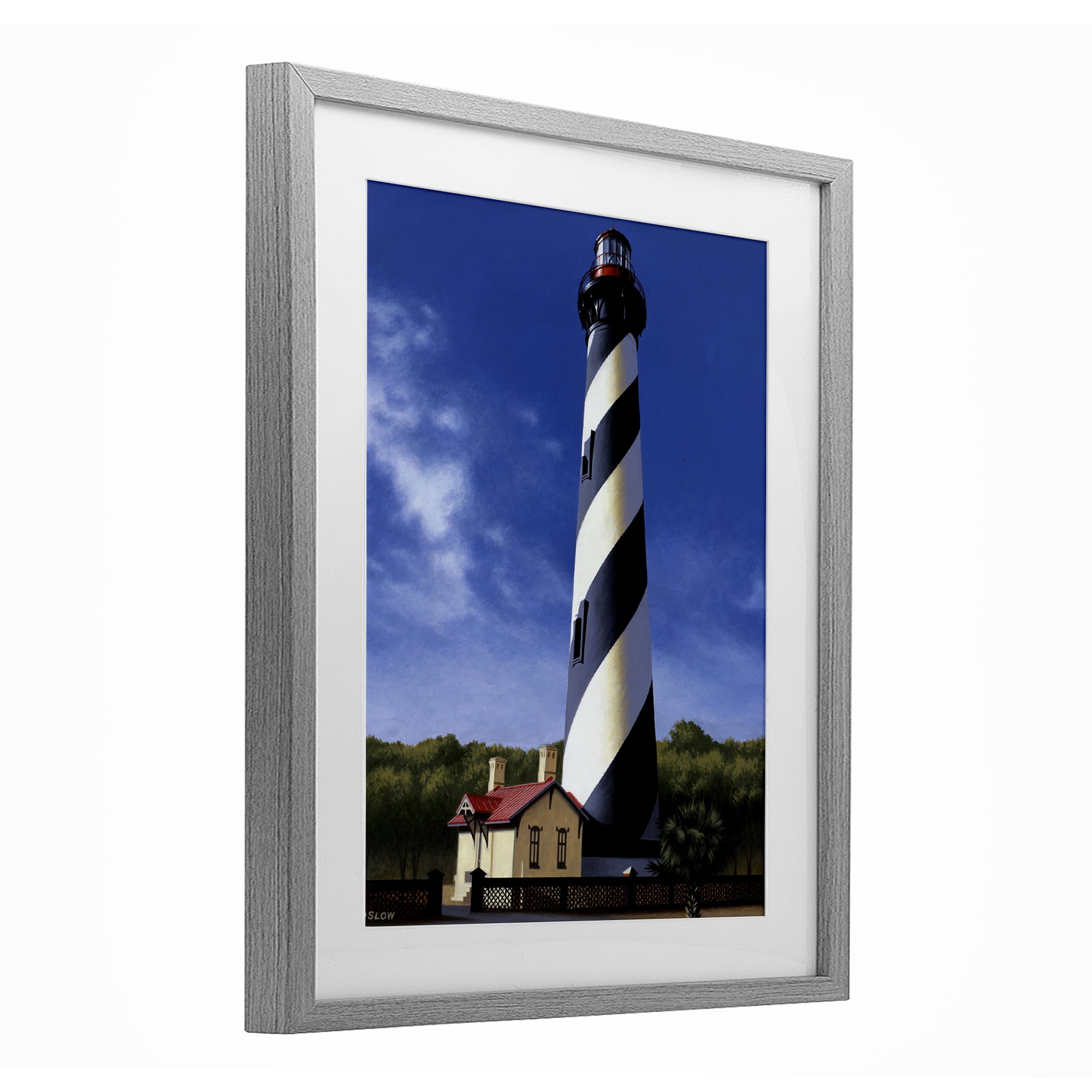 St. Augustine Lighthouse Gray Framed Print Under Glass, design by Wind River Studios