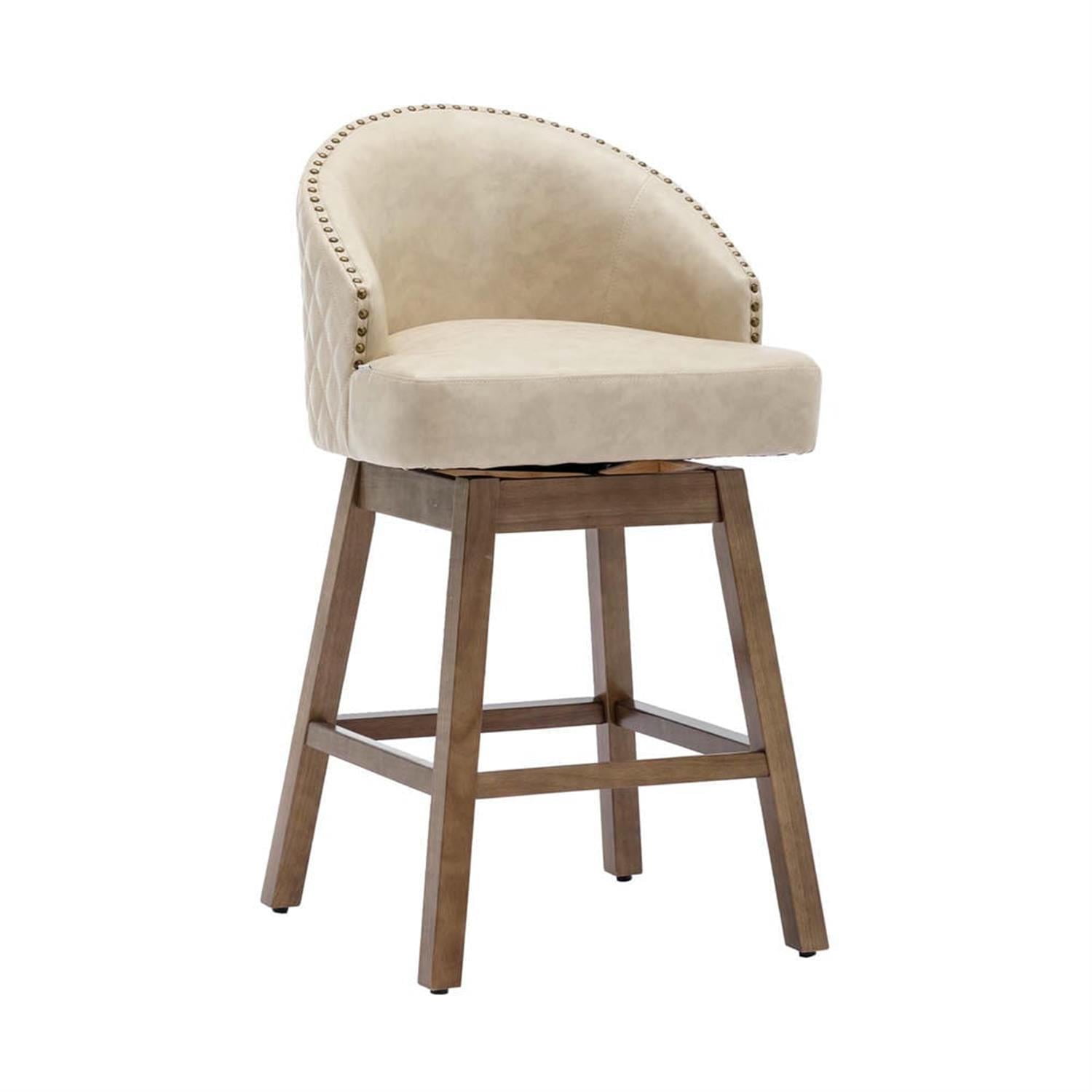 Demi Bonn 39" Counter Height Bar Stools Set of 2, PU Leather Upholstered Swivel Barstools with Backrest, Kitchen Island Countertop Chairs for Dining Room, Beige