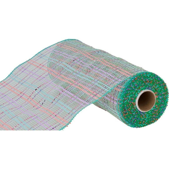 10" Vertical Foil Plaid Mesh Ribbon: Lime/Pink/Blue/Lavender