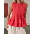 thumbnail image 4 of Womens Summer Pleated Peplum Sleeveless Blouse Tank Tops Round Neck Y2K Babydoll Blouse Shirt Red XS, 4 of 7