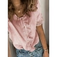 thumbnail image 3 of Hauts Décontractés d'Été pour Femmes Col en V Mignons à Volants Manches Courtes Chemises Boutonnées Blouses, 3 of 5