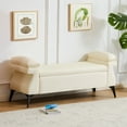 thumbnail image 3 of Furniliving Modern Storage Bench with Armrest, Upholstered End of Bed Bench with Metal Legs, Comfy Entryway Bedroom Bench, Flipping Lid Storage Ottoman for Living Room, Bedroom, Entryway. Beige, 3 of 10