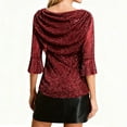 thumbnail image 5 of ClodeEU Women's Ruched Collar Tunic Blouse ,3/4 Sleeve Cowl Neck Sparkly Shirts ,Casual Fashions Tops Wine,Womens Plus S, 5 of 6