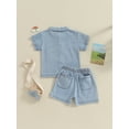 thumbnail image 4 of Arvbitana Toddler Girls Shorts Sets Solid Color Short Sleeve Lapel Button Tops + Elastic Band Shorts 2Pcs Denim Outfits Infant Casual Summer Clothes 6M 12M 18M 24M 3T 4T, 4 of 9