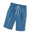 thumbnail image 3 of LLYWEY Women Bermuda Long Shorts with Pockets Women's Plus Size Drawstring Elastic Waist Knee Length Shorts for Summer Solid Color Pull on Short Pants, Style ST-20, Blue, 5XL, 3 of 7