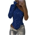 thumbnail image 3 of QATAINLAV Women's One Shoulder Sequin Bodysuits Sparkly Glitter Long Sleeve One Piece Tops 2025 Slim Jumpsuits for Wedding Guest Blue XXXL Mothers Day Gifts, 3 of 7
