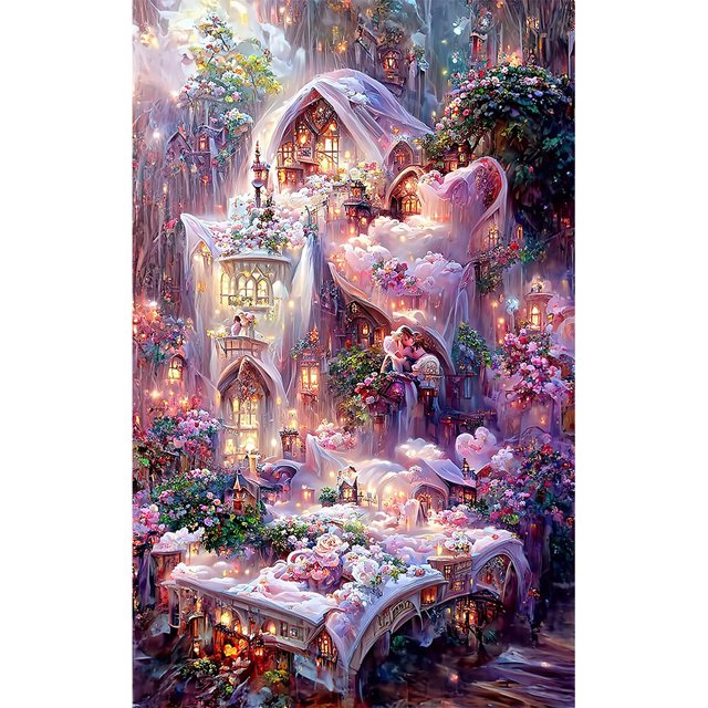 Cuadros Decorativos Rose Manor 5D Diamond Painting Rhinestone Taladro redondo completo para la decoración de la habitación Likrtyny embutido en tela