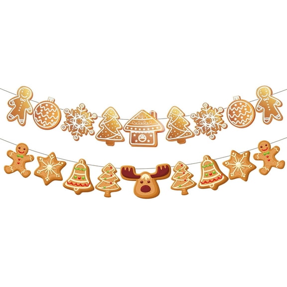 Christmas Gingerbread Banner Decorations - 2-Strand Flash Design with Gingerbread Man House Patterns for Holiday Party Decor