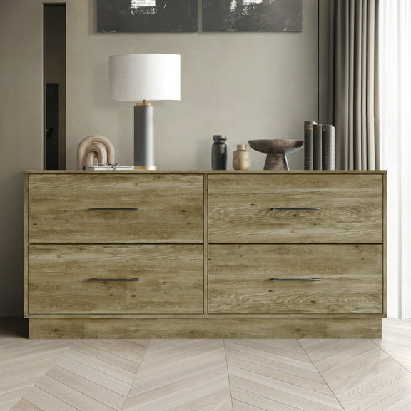 Castle Place Rustic Wooden 4-Drawer Dresser, Brown Oak