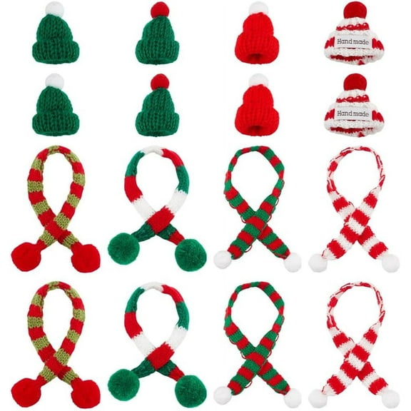 24 Pcs Mini Knitting Hat Scarf 8 Styles Christmas Mini Santa Hat and Scarf Set Christmas Tree Ornaments for DIY Crafts Wine Bottles Cover Home Christmas Decor diy Mixed Color
