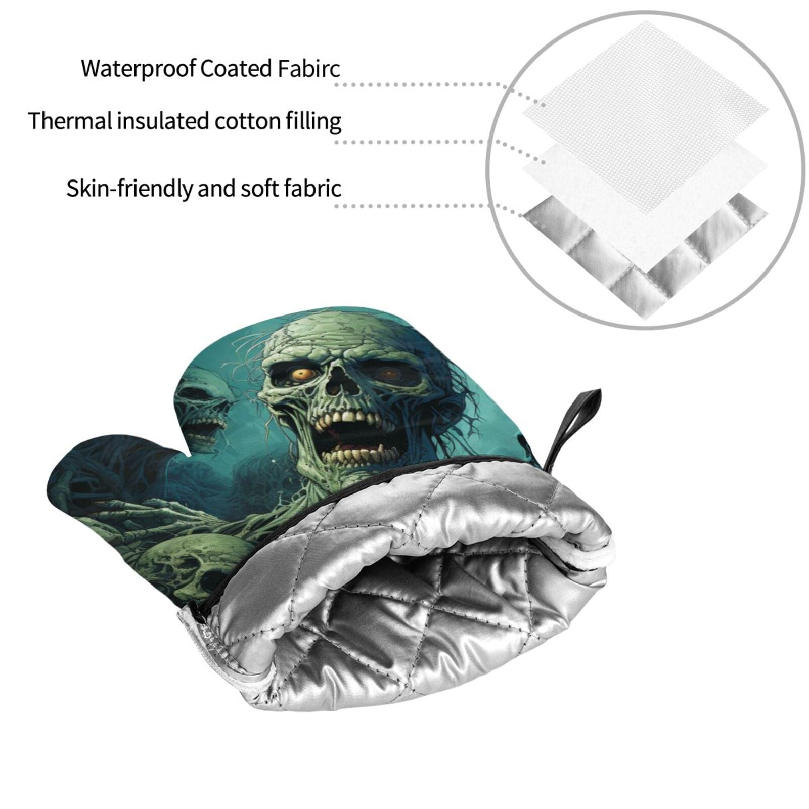 Zombie Skull Art 4Pcs Oven Mitts and Pot Holders Sets Oven Kitchen Gloves Hot Pads for Cooking BBQ Baking Grilling