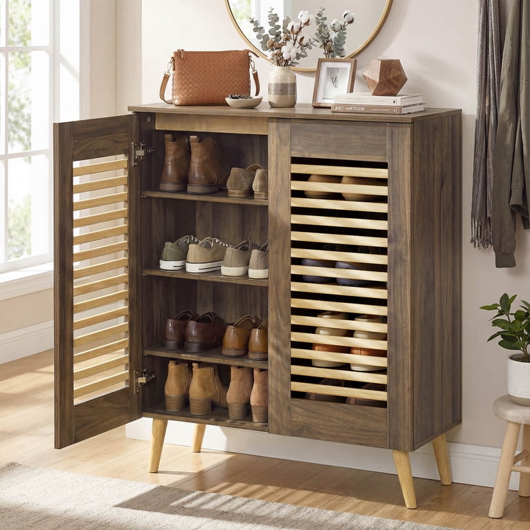 Costway Shoe Cabinet with 2 Louvered Doors&3 Removable Shelves,5