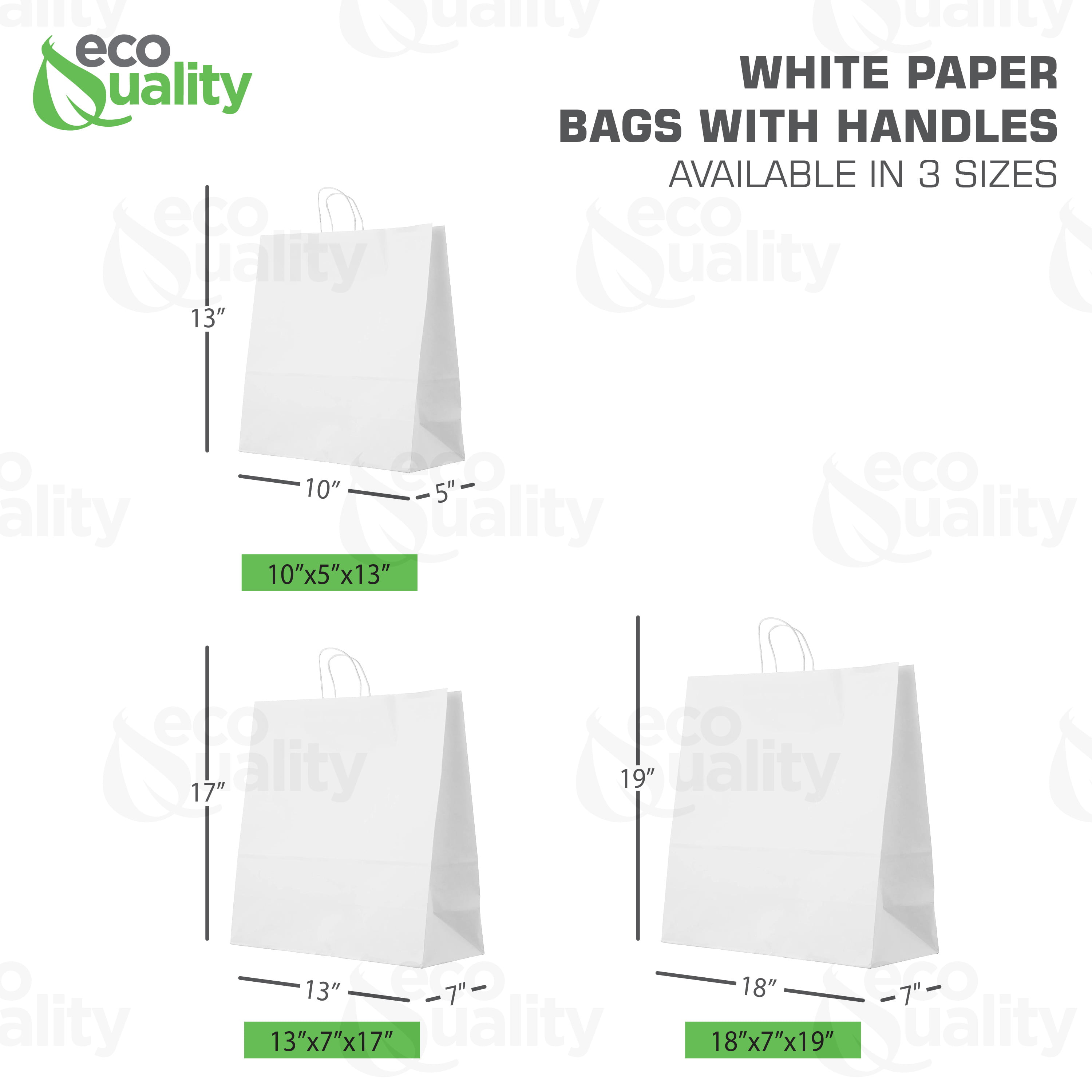 White Shopping Bags with Handles 13 x 7 x 17; Pack of 50 White Gift Bags  with Handles Bulk; 150 GSM White Paper Bags with Handles Bulk; White Bags