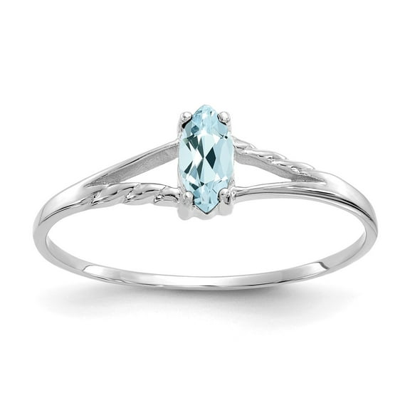 10K White Gold Ring Band Birthstone (03) March Aquamarine Marquise Blue