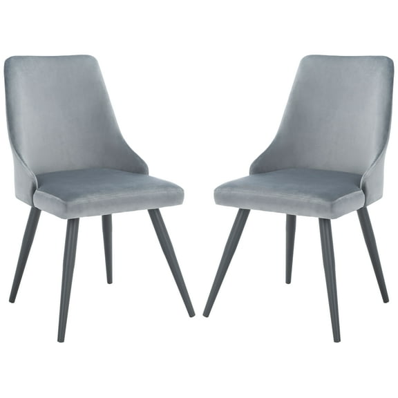 SAFAVIEH Zoi Contemporary Velvet Solid Dining Side Chair, Slate Grey/Black (Set of 2)