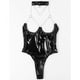 thumbnail image 4 of Body Sexy erótico con copa abierta para mujer, lencería de charol WetLook, cadena de Metal, Catsuit con cuello Halter y cremallera, ropa de dormir con entrepierna abierta, 4 of 5