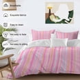 thumbnail image 3 of 3 Piece Pink Orange Blue Stripe Duvet Cover Set Queen Size,Microfiber Comforter/Quilt Cover with Corner Ties and 2 Pillowcases,Modern Abstract Art Striped Farmhouse Soft Bedding with Zipper Closure, 3 of 8