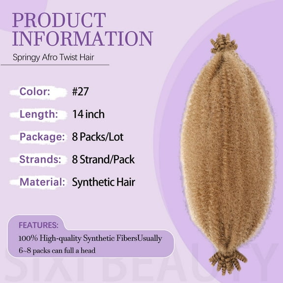 FGERFE-Springy Afro Twist Hair 14inch Marley Twist Braiding Hair 8 Packs Pre Separated Wrapping Hair for Soft Locs Kinky Twist Crochet Hair for Women (27#, 14Inch (Pack of 8))