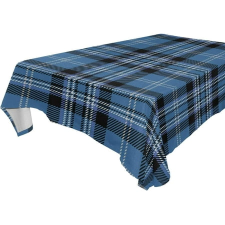 SKYSONIC 60”x90" Square Tablecloth with Blue Black Tartan Plaid Scottish Prints, Anti-Wrinkle and Smooth Table Cloth for Kitchen/Home Decoration
