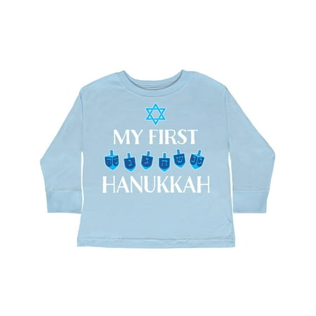 

Inktastic My 1st Hanukkah Dreidels in Blue with Star of David Gift Toddler Boy or Toddler Girl Long Sleeve T-Shirt